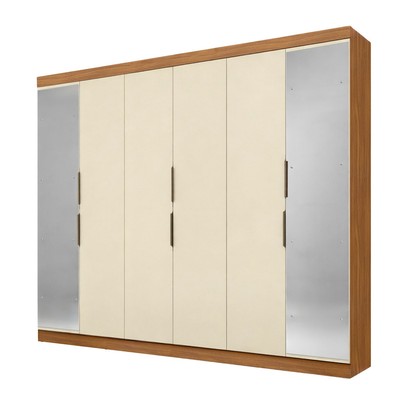 Guarda-Roupa Casal 12k 6 Portas 4 Gavetas com Espelho Cinamomo/Off White - Maxel