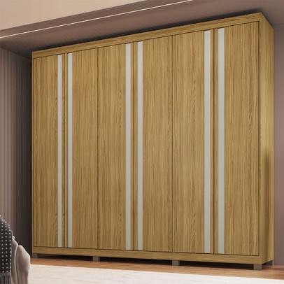 Guarda-Roupa Casal Pervoi 6 Portas 4 Gavetas Ipê/Sabbia - Decibal