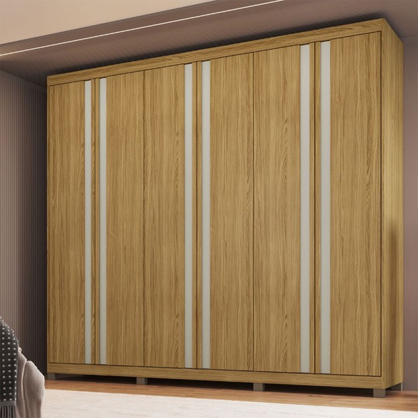 Guarda-Roupa Casal Pervoi 6 Portas 4 Gavetas Ipê/Sabbia - Decibal