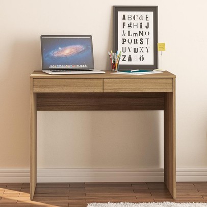 Mesa Escrivaninha Tijuca 90cm 2 Gavetas Castanho - Politorno