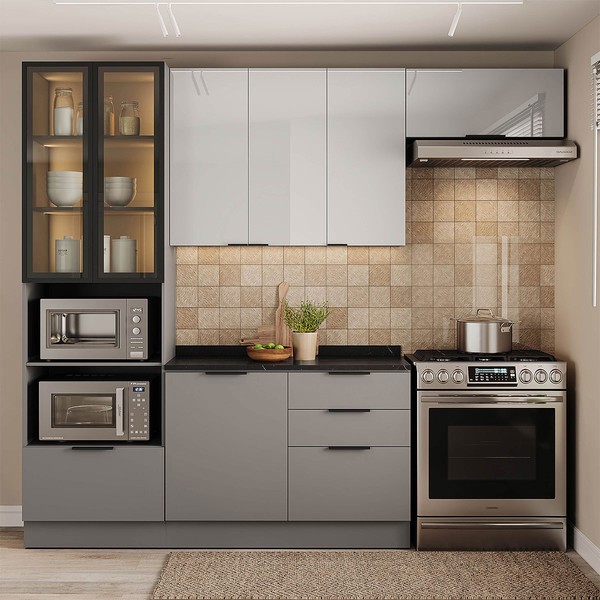 Cozinha Completa Lumina 7 Portas 4 Gavetas com Vidro Cinza - Telasul
