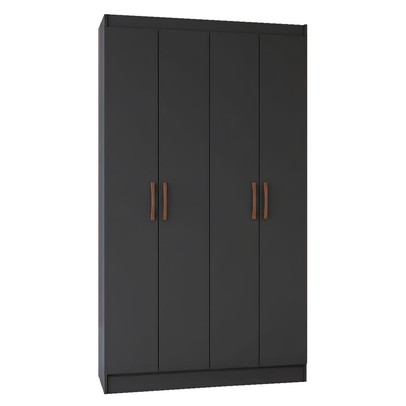 Guarda-Roupa Solteiro 4 Portas Lyon 8 Prateleiras Preto - Pnr Móveis