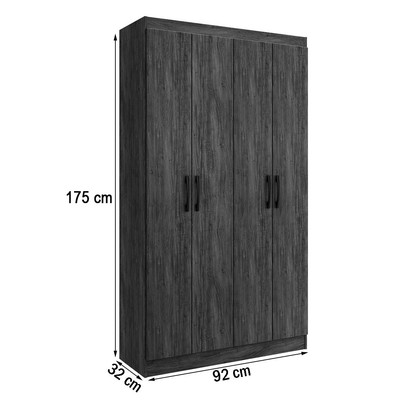 Guarda-Roupa Solteiro 4 Portas Lyon 8 Prateleiras Preto - Pnr Móveis