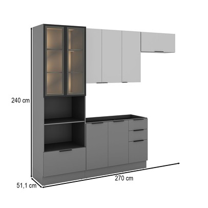 Cozinha Completa Lumina 8 Portas 4 Gavetas com Vidro Cinza - Telasul