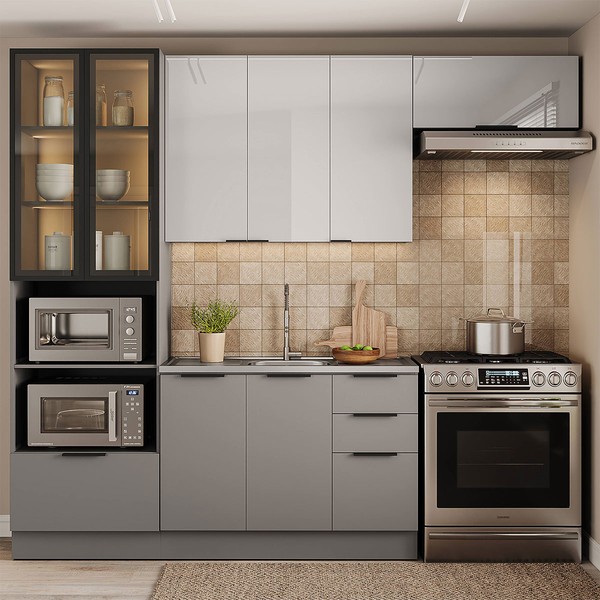 Cozinha Completa Lumina 8 Portas 4 Gavetas com Vidro Cinza - Telasul