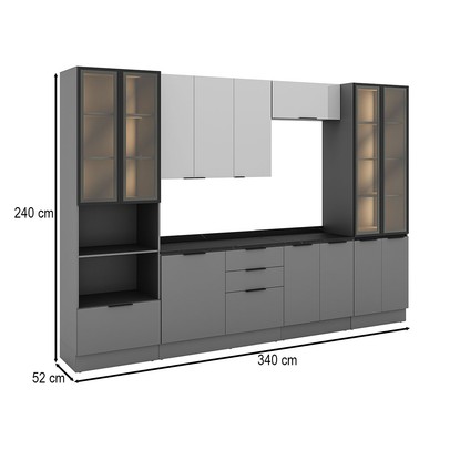 Cozinha Completa Lumina 13 Portas 4 Gavetas com Vidro Cinza - Telasul