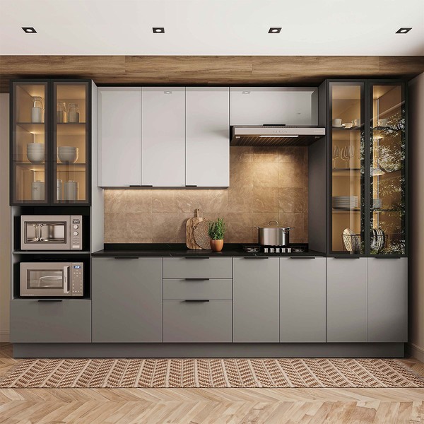 Cozinha Completa Lumina 13 Portas 4 Gavetas com Vidro Cinza - Telasul