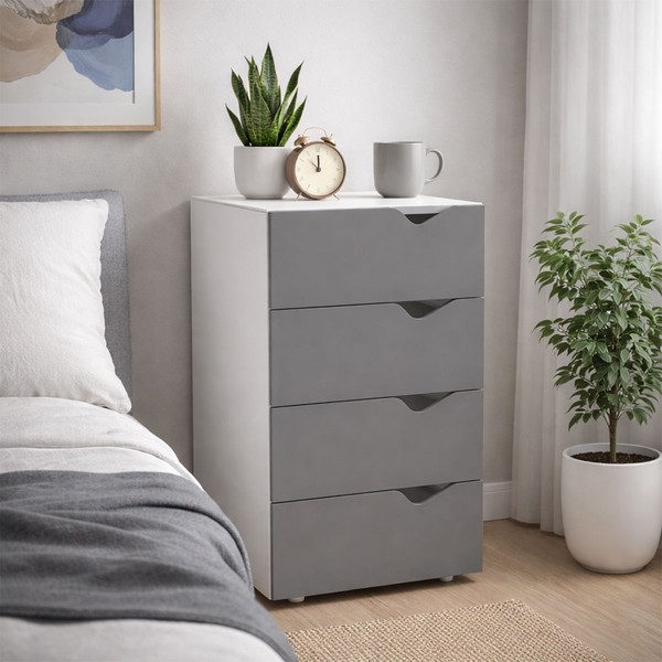 Gaveteiro Porto 4 Gavetas 40250684 Cinza/Branco - Politorno