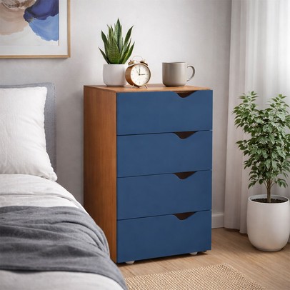 Gaveteiro Porto 4 Gavetas 40250684 Azul/Freijó - Politorno
