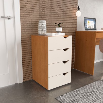 Gaveteiro Porto 4 Gavetas 40250684 Creme/Freijó - Politorno