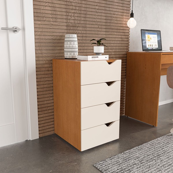 Gaveteiro Porto 4 Gavetas 40250684 Creme/Freijó - Politorno