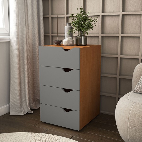 Gaveteiro Porto 4 Gavetas 40250684 Cinza/Freijó - Politorno