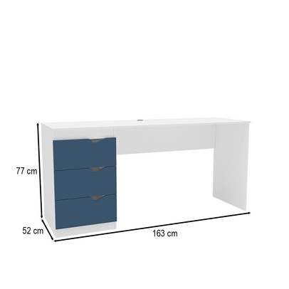 Mesa Escrivaninha Porto 3 Gavetas 40250685 Azul/Branco - Politorno