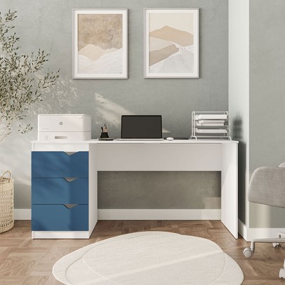 Mesa Escrivaninha Porto 3 Gavetas 40250685 Azul/Branco - Politorno