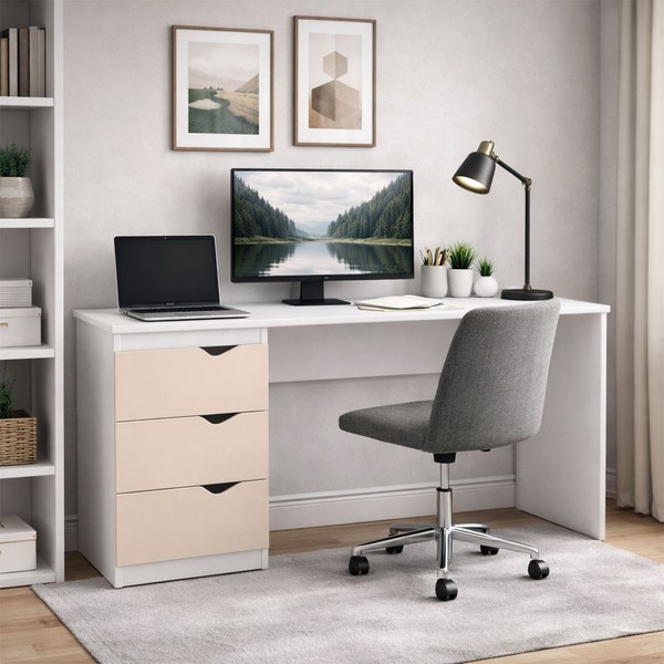 Mesa Escrivaninha Porto 3 Gavetas 40250685 Creme/Branco - Politorno