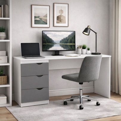 Mesa Escrivaninha Porto 3 Gavetas 40250685 Cinza/Branco - Politorno