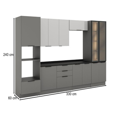 Cozinha Completa Lumina 12 Portas 4 Gavetas com Vidro Cinza - Telasul