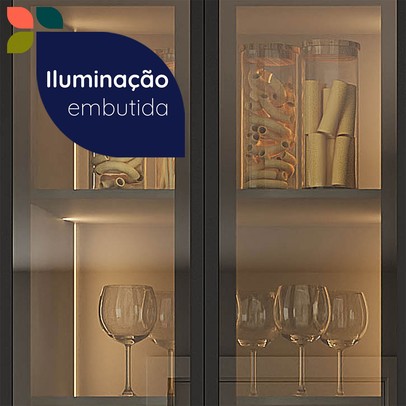 Cozinha Completa Lumina 12 Portas 4 Gavetas com Vidro Cinza - Telasul