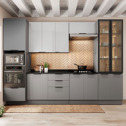 Cozinha Completa Lumina 12 Portas 4 Gavetas com Vidro Cinza - Telasul