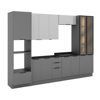 Cozinha Completa Lumina 13 Portas 4 Gavetas com Vidro 917464 Cinza - Telasul