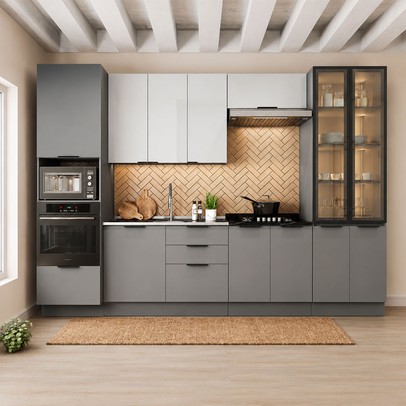 Cozinha Completa Lumina 13 Portas 4 Gavetas com Vidro 917464 Cinza - Telasul