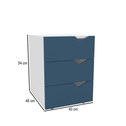 Mesa de Cabeceira Porto 3 Gavetas Azul/Branco - Politorno