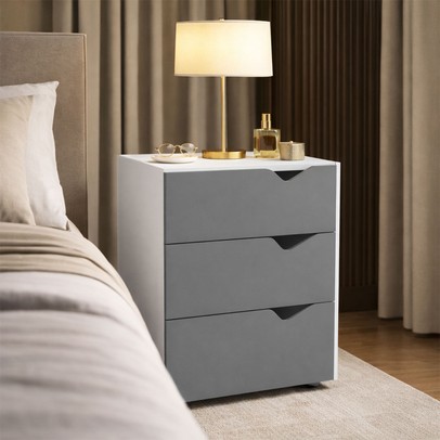 Mesa de Cabeceira Porto 3 Gavetas Cinza/Branco - Politorno