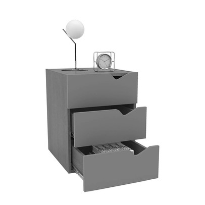 Mesa de Cabeceira Porto 3 Gavetas Cinza/Branco - Politorno