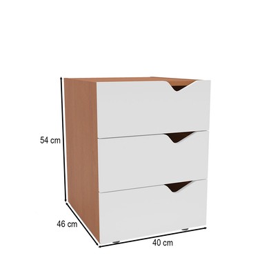 Mesa de Cabeceira Porto 3 Gavetas Branco/Freijó - Politorno