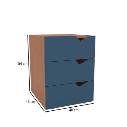 Mesa de Cabeceira Porto 3 Gavetas Azul/Freijó - Politorno