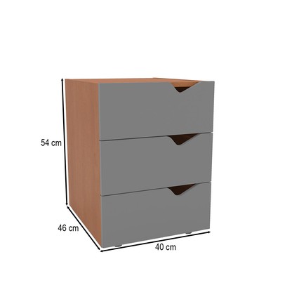 Mesa de Cabeceira Porto 3 Gavetas Cinza/Freijó - Politorno
