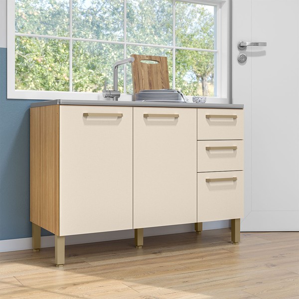 Balcão de Cozinha para Pia 120 Cm Mad Versalhes 3 Portas 2 Gavetas Freijó/Soft - Kits Paraná