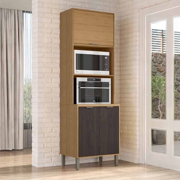 Paneleiro Colors 3 Portas 100% Mdf Freijó/Nogueira Bourbon - Kits Paraná