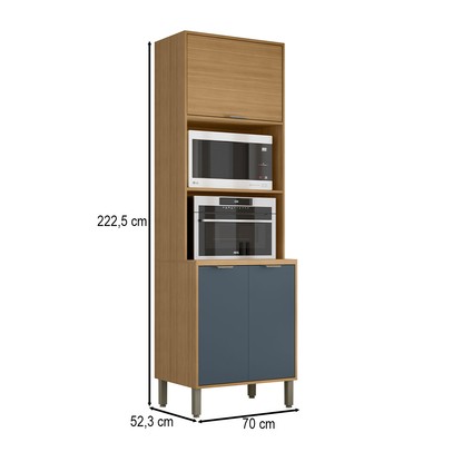 Paneleiro Colors 3 Portas 100% Mdf Freijó/Azul Secreto - Kits Paraná