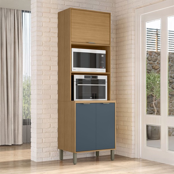 Paneleiro Colors 3 Portas 100% Mdf Freijó/Azul Secreto - Kits Paraná