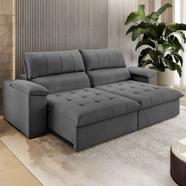 Sofá 4 Lugares Holden Retrátil e Reclinável Veludo 37531 Grafite - Vian