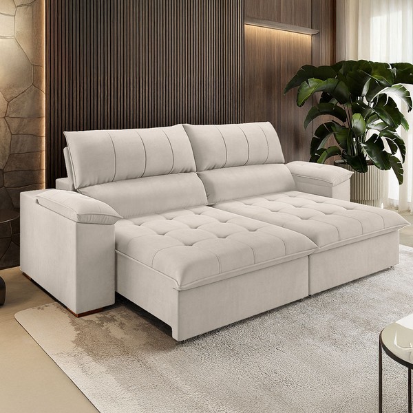 Sofá 4 Lugares Holden Retrátil e Reclinável Veludo 37531 Marfim - Vian