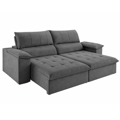 Sofá 4 Lugares Holden Retrátil e Reclinável Veludo Grafite - Vian