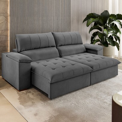 Sofá 4 Lugares Holden Retrátil e Reclinável Veludo Grafite - Vian