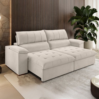 Sofá 4 Lugares Holden Retrátil e Reclinável Veludo Marfim - Vian