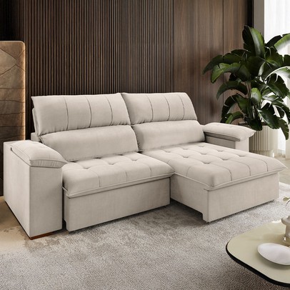 Sofá 4 Lugares Holden Retrátil e Reclinável Veludo Marfim - Vian