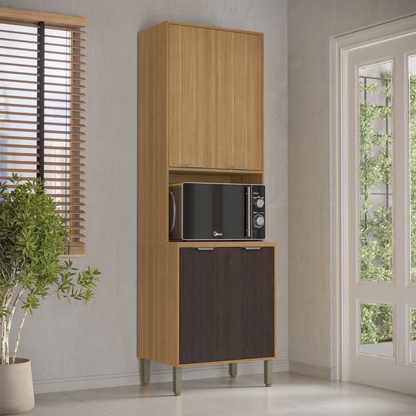 Paneleiro Colors 4 Portas 100% Mdf Freijó/Nogueira Bourbon - Kits Paraná