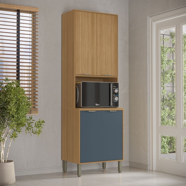 Paneleiro Colors 4 Portas 100% Mdf Freijó/Azul Secreto - Kits Paraná