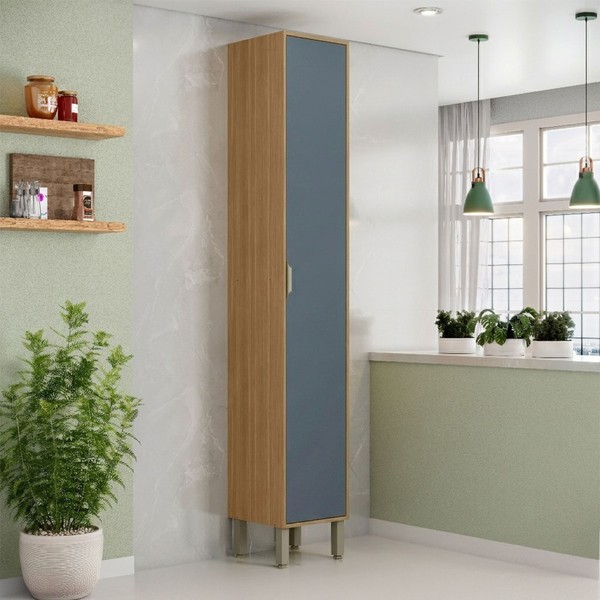 Paneleiro Colors 1 Porta 100% Mdf Freijó/Azul Secreto - Kits Paraná