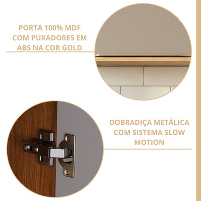 Paneleiro Celeste 2 Portas 100% Mdf Cinamomo/Platina - Mgm Móveis
