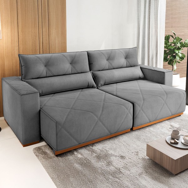 Sofá 4 Lugares Luxor Retrátil e Reclinável Veludo Grafite - Vian