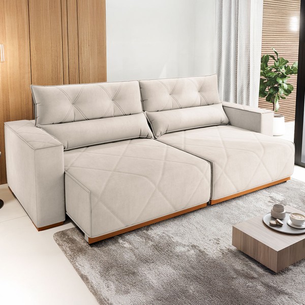 Sofá 4 Lugares Luxor Retrátil e Reclinável Veludo Marfim - Vian