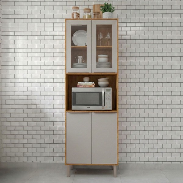 Torre Quente Celeste 4 Portas 100% Mdf com Vidro Cinamomo/Offwhite - Mgm Móveis