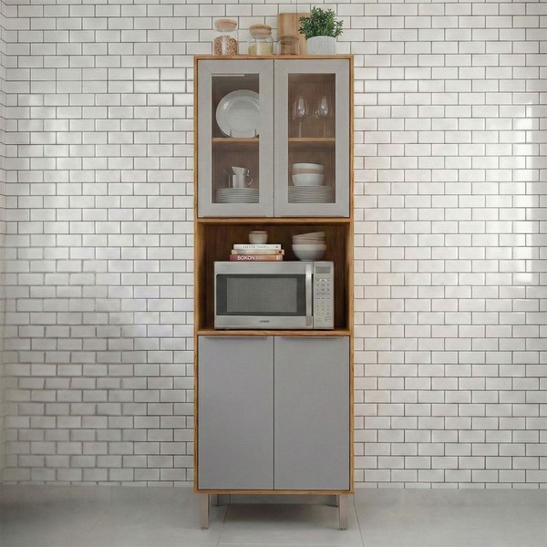 Torre Quente Celeste 4 Portas 100% Mdf com Vidro Cinamomo/Platina - Mgm Móveis