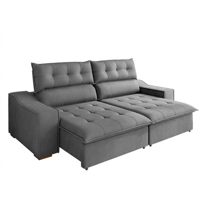 Sofá 4 Lugares Calvin Retrátil e Reclinável Veludo com Pillow 37555 Grafite - Vian